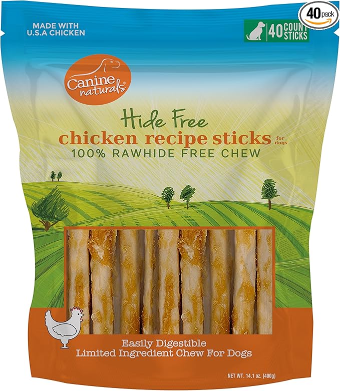 Canine Naturals Chicken Recipe Chew - Rawhide Free Dog Treats - Made From USA Raised Chicken - All-Natural and Easily Digestible - 40 Pack of 5 Inch Stick Chews