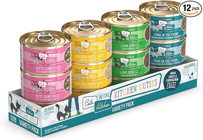 Weruva Cats in The Kitchen, Kitchen Cuties Variety Pack, Wet Cat Food, 3.2oz Can (Pack of 12)