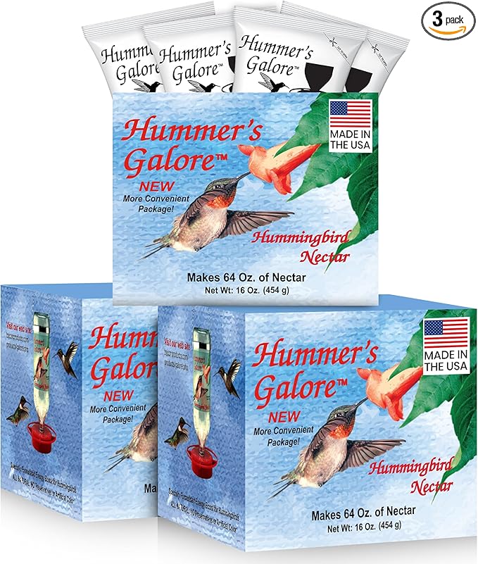 Hummer's Galore Hummingbird Food, Ready-to-Mix Hummingbird Nectar, All-Natural Nectar Collector Formula, No Preservatives or Dyes, Makes 192 oz (Pack of 3)