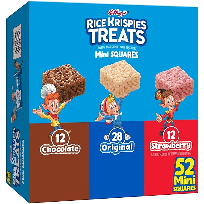 Rice Krispies Treats Mini Crispy Marshmallow Squares, Kids Snacks Box, Cereal Bars, Variety Pack (52 Bars)