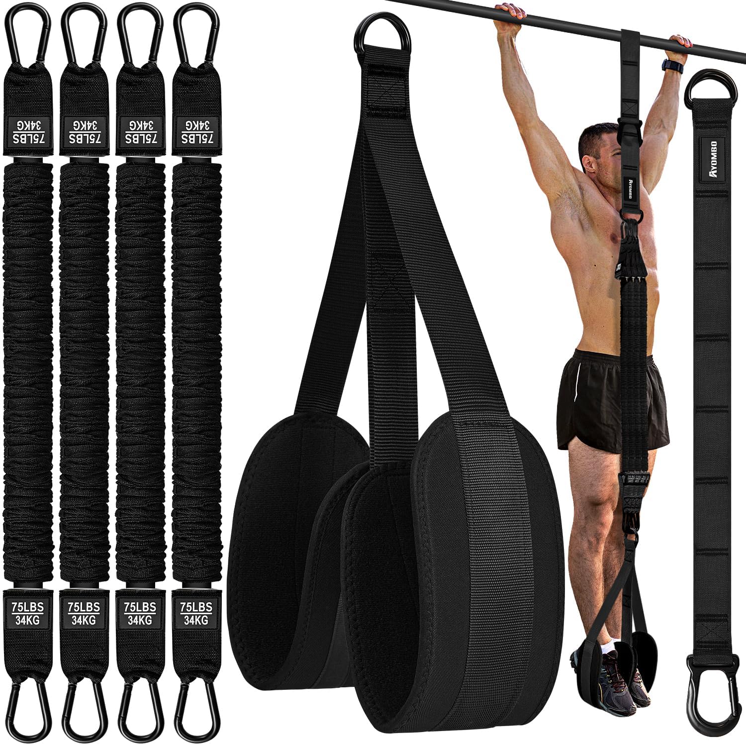 Ayombo Pull Up Assistance Bands, Resistance Bands for Pull Up Bar Workout, Adjustable Heavy Duty Pull Up Assist Equipment with 4 Assistance Bands, Home Gym Fitness Exercise Strength Training