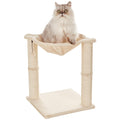 Basics Cat Tower with Hammock Bed and Scratching Post for Indoor Cats, Easy to Assemble, Interactive Hanging Ball, 15.8" x 15.8" x 19.7", Beige