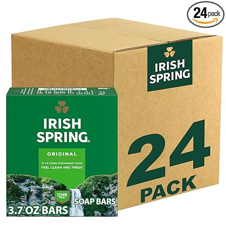 Irish Spring Bar Soap for Men, Original Clean, Smell Fresh and Clean for 12 Hours, Men Soap Bars for Washing Hands and Body, Mild for Skin, Recyclable Carton, 3.7 Ounce - 3 Count (Pack of 8)