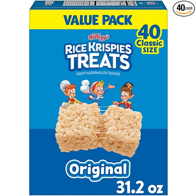 Rice Krispies Treats Crispy Marshmallow Squares, Kids Snacks, Snack Bars, Original, 31.2oz Box (40 Bars)