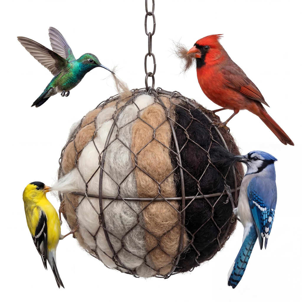 Handmade Alpaca Fiber Bird Nesting Heart - Refillable Material Holder for Wild Birds and Hummingbirds - Garden Art & Winter Shelter for Bird Lovers