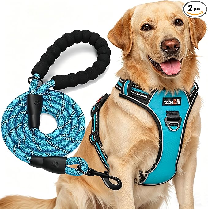 tobeDRI No Pull Dog Harness Adjustable Reflective Oxford Easy Control Medium Large Dog Harness with A Free Heavy Duty 5ft Dog Leash
