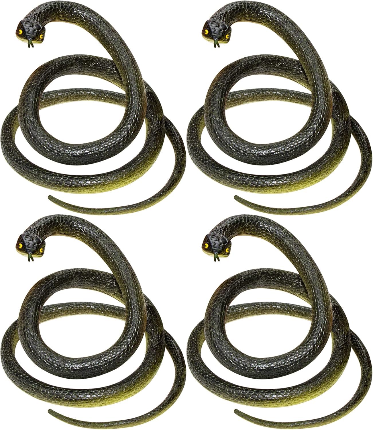Fake Snake Soft Rubber Snake Toy, 4 Pieces Realistic Plastic Snakes for Garden to Keep Birds Away, Novelty Toys for Playing Jokes Prank Stuff Props for Halloween April Fools Party Favor