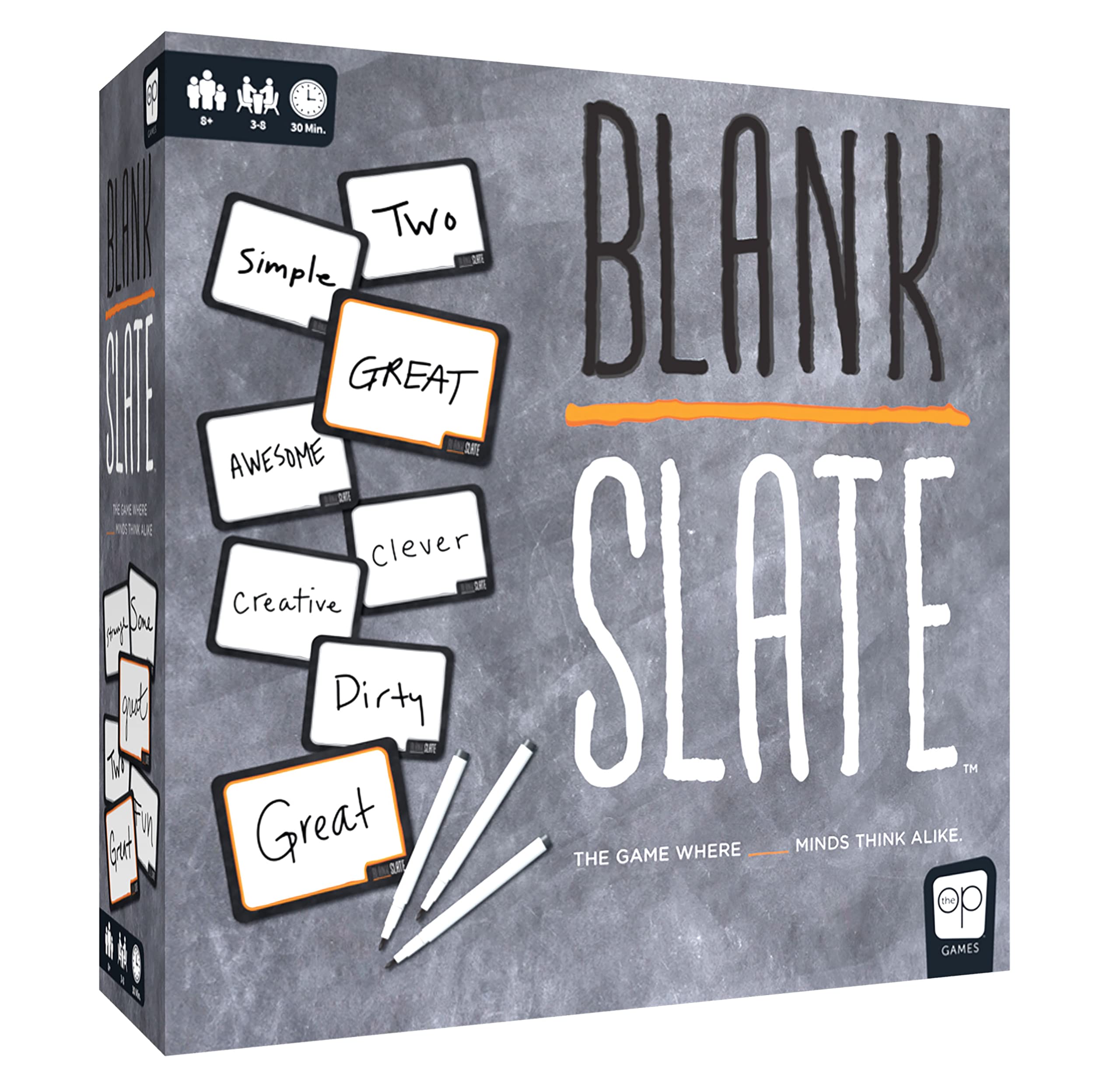 USAOPOLY BLANK SLATE, Where Great Minds Think Alike, Fun Family-Friendly Board Game, Word Association Party Game, Easy to Learn, Fun to Play Family Game Night, 3-8 Players, Ages 8+