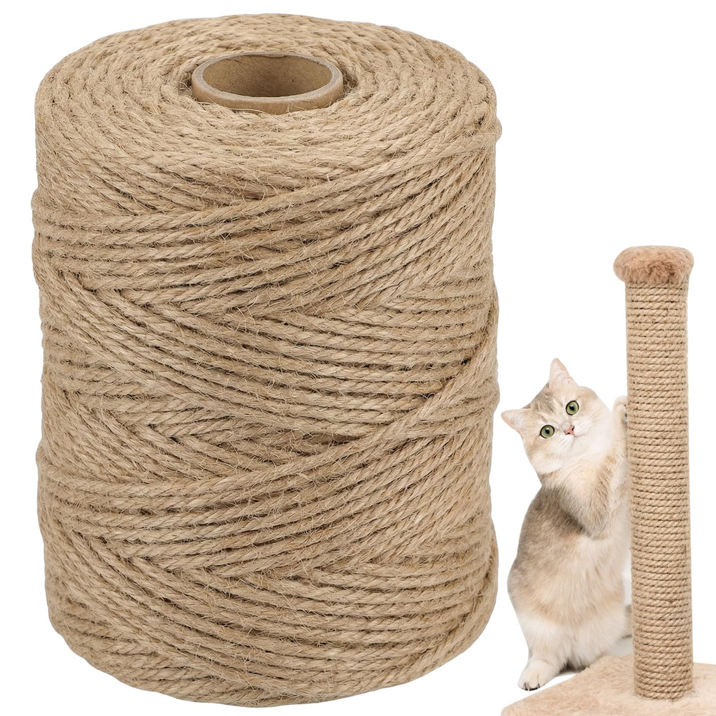 Natural Sisal Rope for Cat Scratcher, 1/4 Inch x 164 Feet Cat Rope, Heavy Duty Sisal Twine for Cats Scratching Post Replacement, and Crafts Gardening Home Decorating