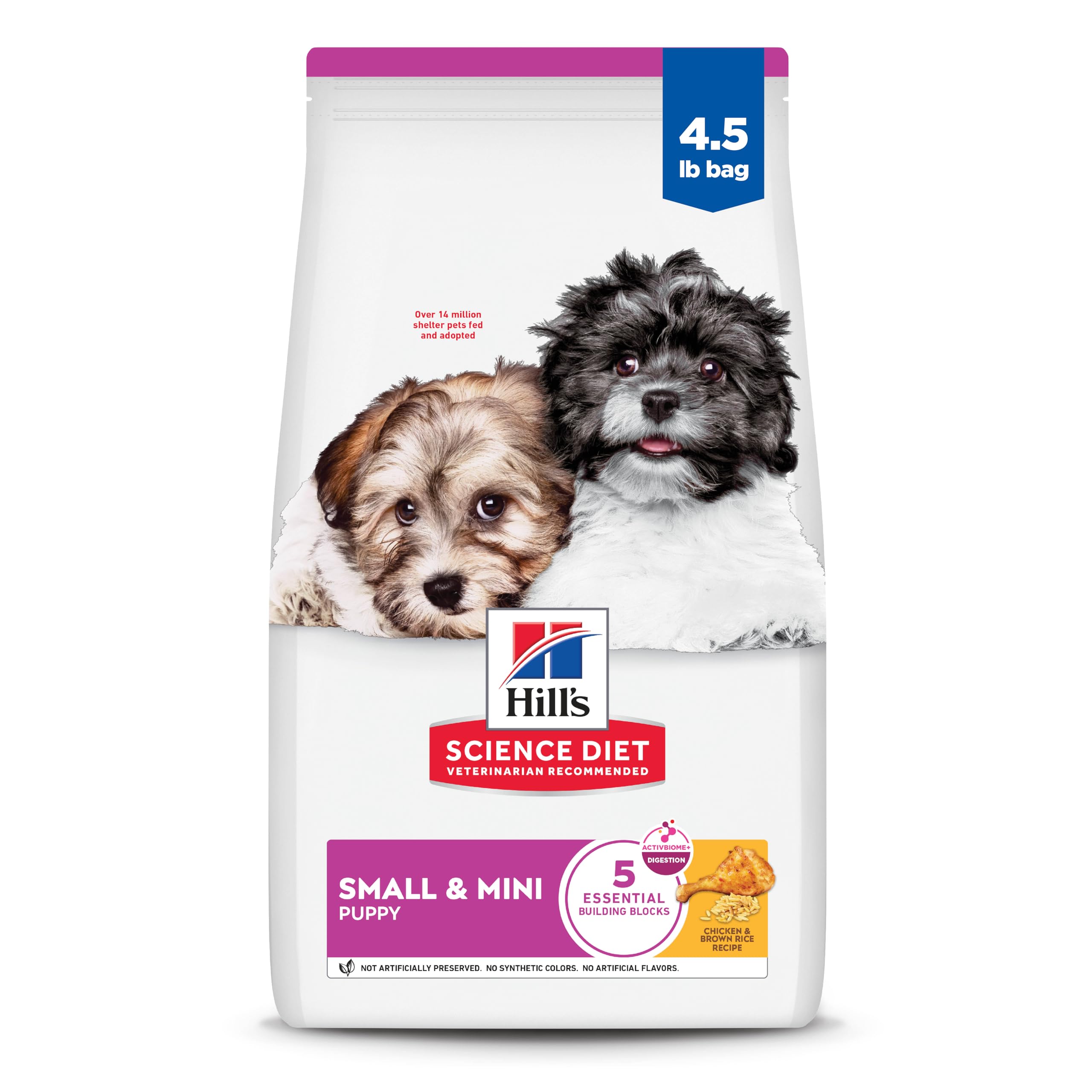Hill's Science Diet Puppy Small & Mini Dry Dog Food, Chicken & Brown Rice, 4.5 lb. Bag