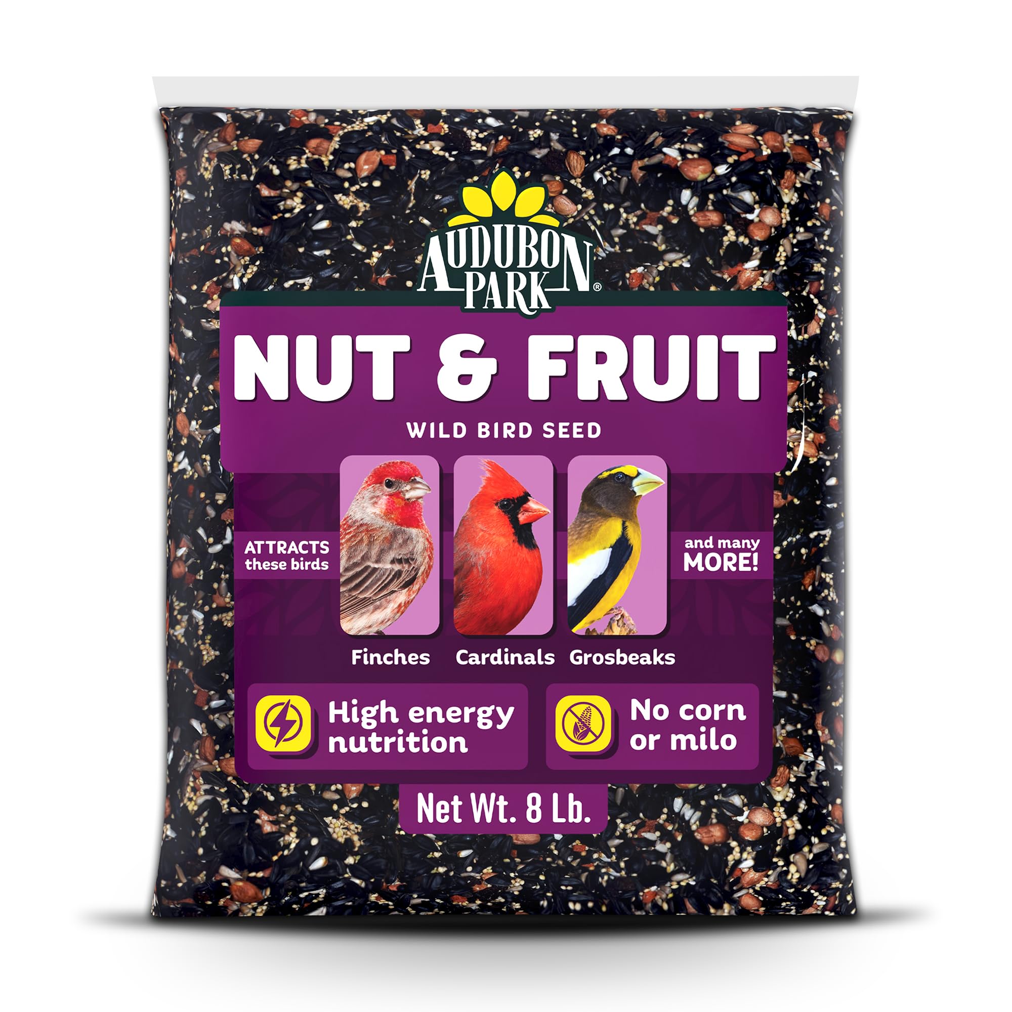 Audubon Park Nut & Fruit Wild Bird Seed – 8 lb. Premium Blend with Sunflower Seeds, Peanuts, Safflower & Dried Fruit – Bird Food for Outside Feeders