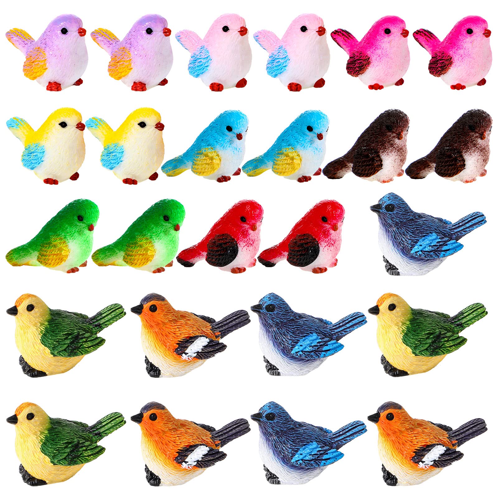 Unittype 25 Pcs Miniature Bird Figurines Animal Figurines Tiny Mini Resin Birds Statues Animal Garden Model for Micro Landscape Home Terrarium Christmas Crafts Decorations
