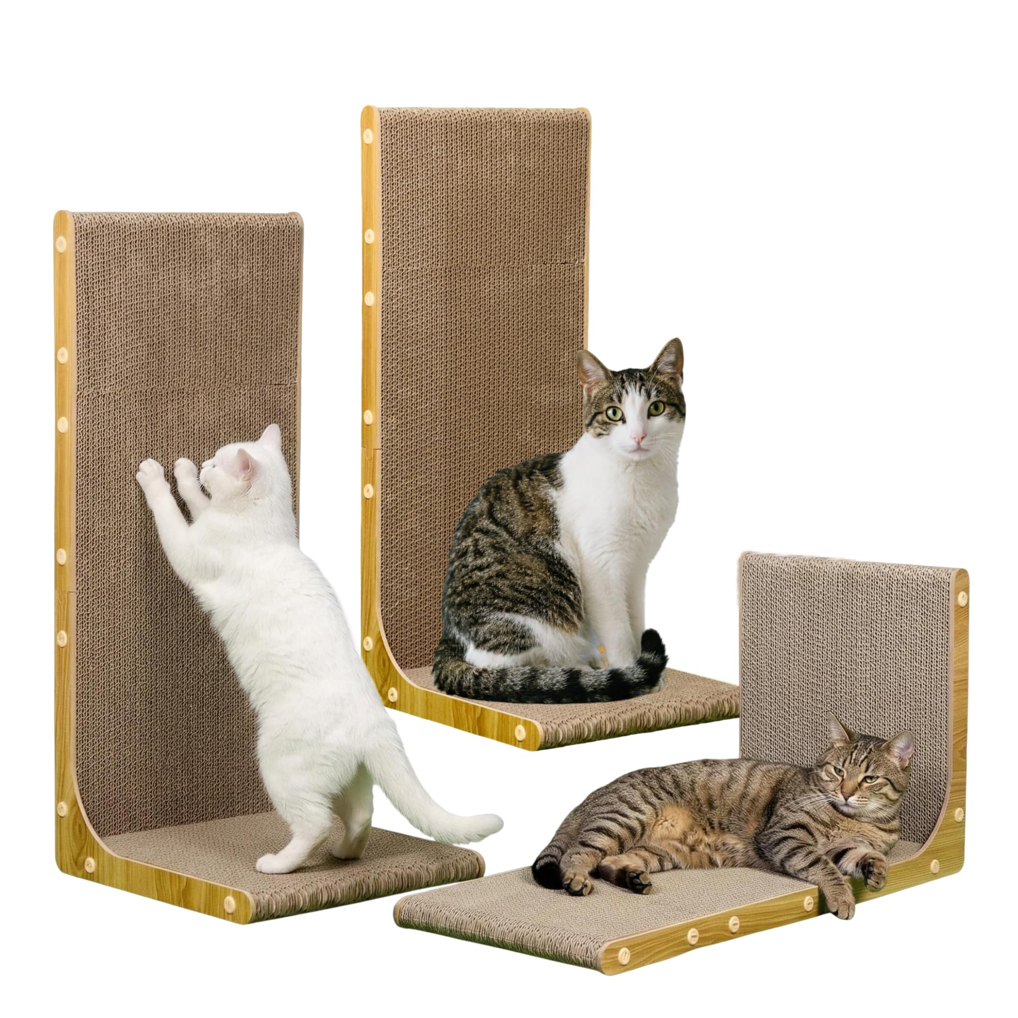 SMARTBEAN 3-Pack Cardboard Cat Scratcher for Indoor Cats, 23 Inch L Shaped Vertical Cat Scratching Post, Cat Scratching Board for Wall and Couch, Large
