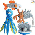 Nocciola 4 Packs Crinkle Squeaky Dog Toys for Aggressive Chewers, Tough Durable Stuffed Plush Rope Tug Puppy Chew Toy for Small Medium Large Breeds