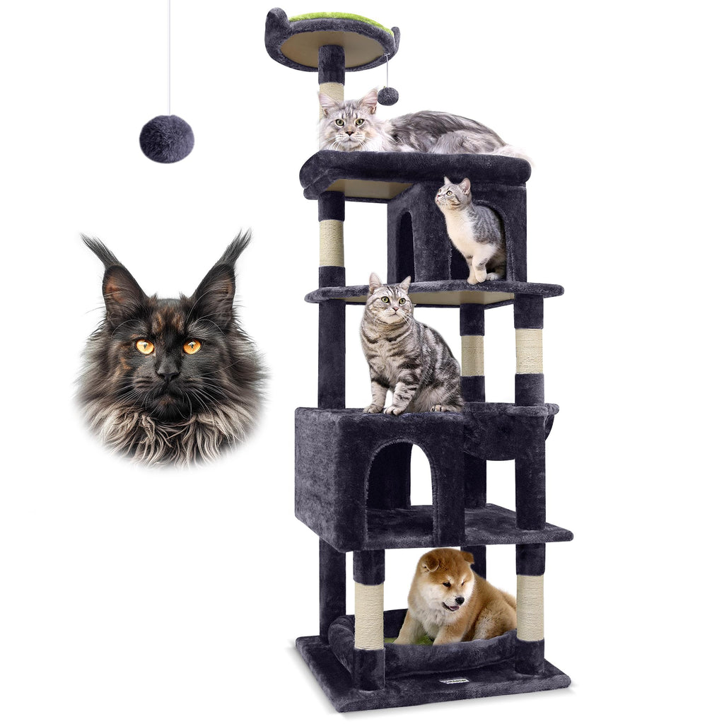 Globlazer Heavy Duty Cat Trees for Large Cats, Sturdy 72in Maine Coon Cat Tree for Large Cats 20 lbs+ Heavy Duty Cat Tower for Adult Biggest Cat with 6 Scratching Posts, Hammock, S72, Dark Gray