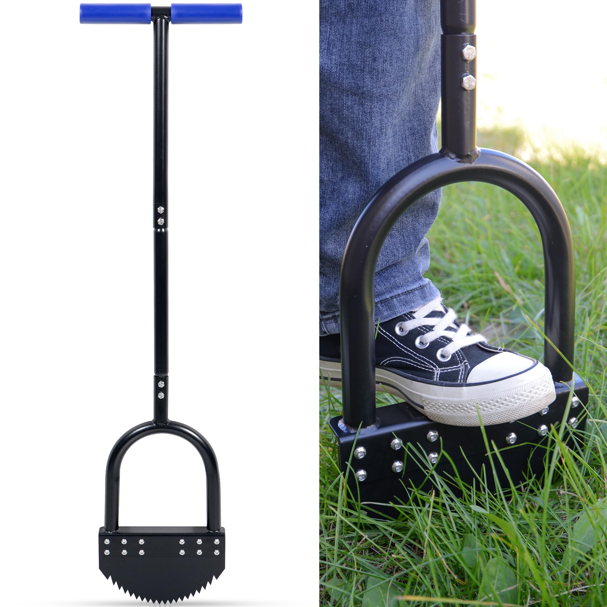 Edger Lawn Tool 41in Border Edger with Tempered Spring Steel Blade Long Rubber Handle Wide Footplate Rustproof Manganese Steel Half Moon Edger for Garden Maintenance