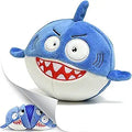 3 in 1 Squeaky Soft Plush Durable Dog Chew Toy for Aggressive Chewers, No Stuffing Interactive Tough Rip & Reveal Crinkle Blue Shark Ball in Gift Box, Puppy, Small & Large Breed Pets Birthday Present