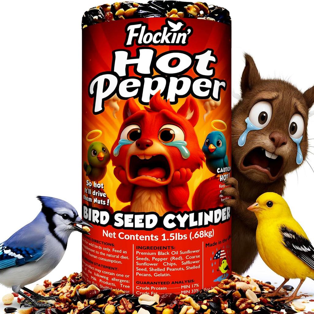 Hot Pepper Bird Seed Cylinders with Hole – Spicy Birdseed to Reduce Squirrels – Bird Seeds for Outside Wild Birds – No Mess Birdseed – Hot Birdseed with No Filler – All Natural, USA Made (4" x 7.75")