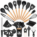 Astercook 39 PCS Kitchen Utensils Set, Silicone Cooking Utensil Sets with Wooden Handle, 446°F Heat Resistant Food Grade Spatula Set, BPA Free Kitchen Gadgets Tools Set & Spoons for Nonstick Cookware