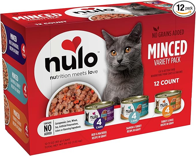 Nulo Variety Flavors Grain-Free Minced Wet Canned Cat Food, 3 Ounce (Pack of 12)