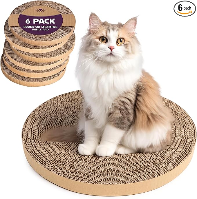 6pcs Cat Scratch Pad, Cat Scratcher Cardboard & Cat Scratching Pads - Round Cat Scratcher Refill, 10 Inch Diameter 7/8 Inch Thick cat scratchers for Indoor Cats