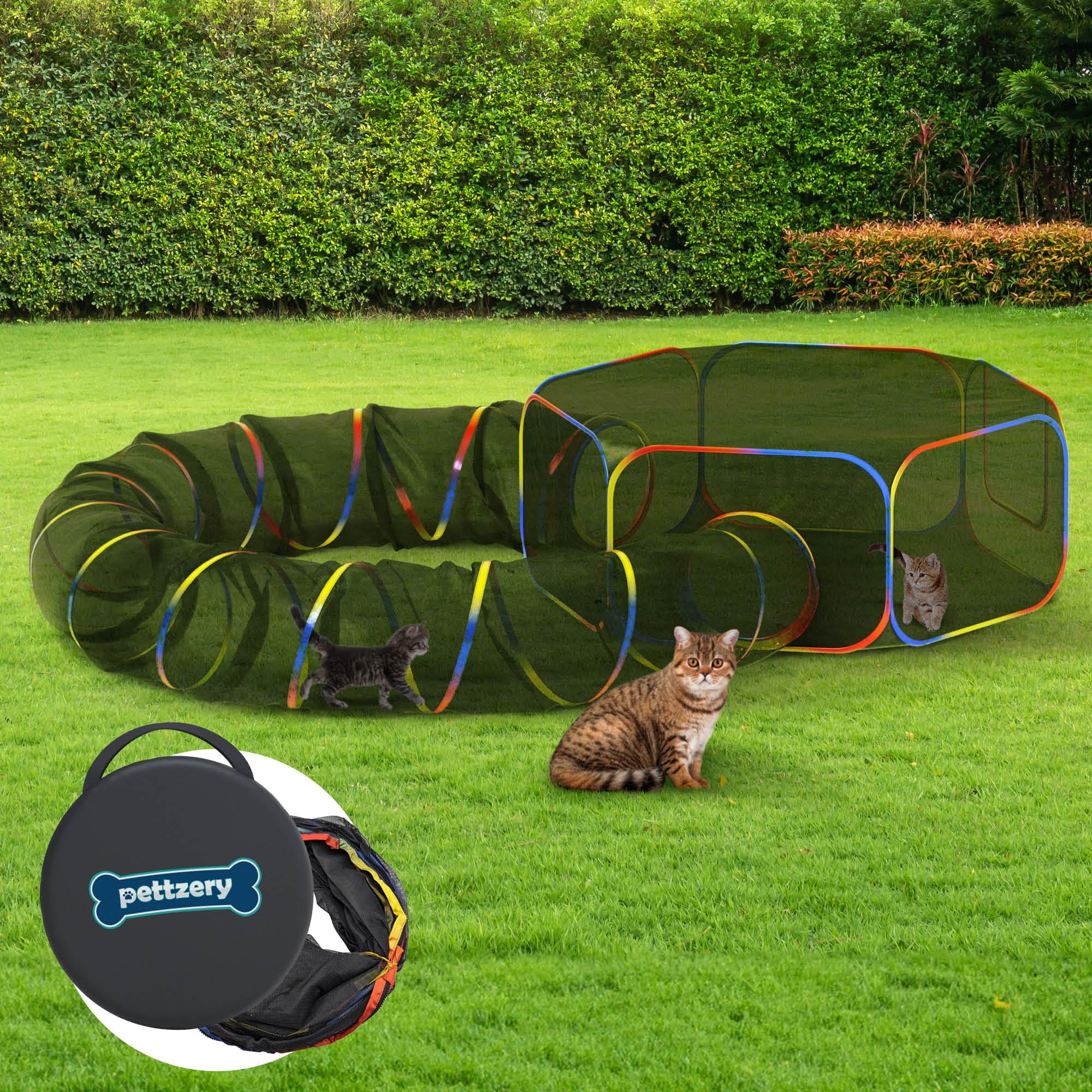 Outdoor Cat Enclosure - Portable Catio Playground for Cat Run, Kitty and Small Animals - Tent & Tunnels for Outside and Indoor Play