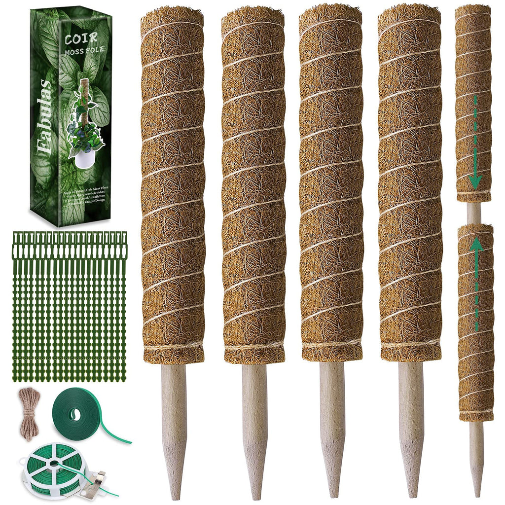 Fabulas Moss Pole 47.5 Inch - Monstera Plant Support, 4 Packs 16 Inch Plant Stakes for Indoor Plants Coco Coir Moss Pole Sticks for Climbing Potted Live Plants, Pothos, Philodendron, with Garden Ties