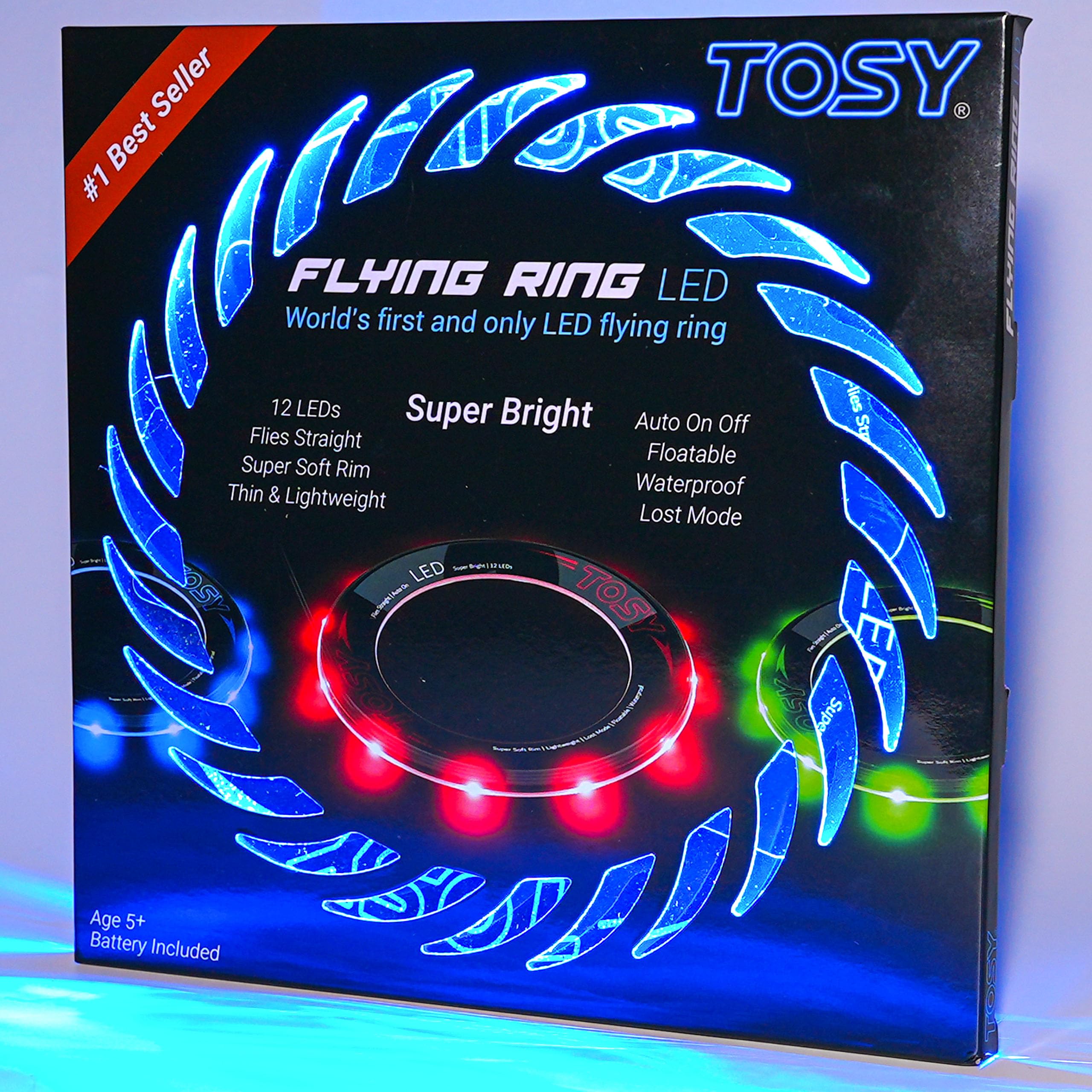 TOSY Flying Ring - 36 RGB Multicolor or 12 Monocolor LEDs, Super Bright, Lost Mode, Auto Light Up, Easter Basket Stuffers Gift for Kid/Teen/Boy/Girl, Safe, Waterproof, Pool/Beach/Camping Toy