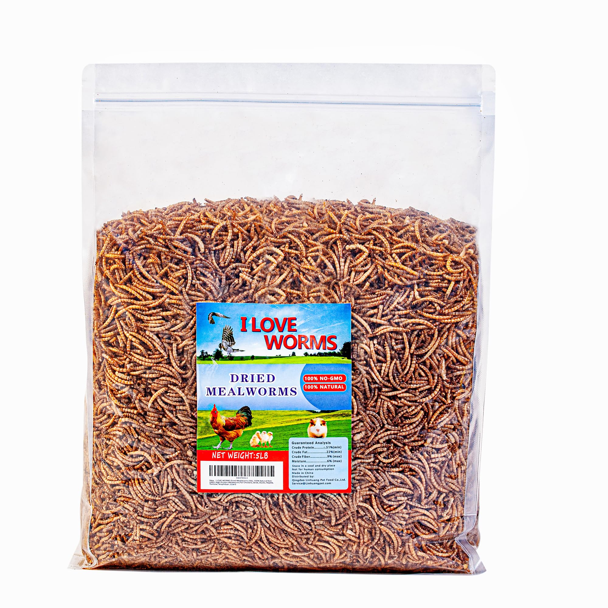 I LOVE WORMS Dried Mealworms (5lb), Wild Bird Food, High-Protein Mealworms for Bluebirds, Chickens, Ducks, Reptile, Tortoise, Amphibian, Lizard