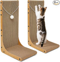 Value 2-Pack 23.6 Inch L-Shaped Cardboard Cat Scratcher, Dual Use (Vert/Horiz) Scratch Pad with Toy Balls, Wall-Mountable Furniture Protector Cat Scratchers for Indoor Cats