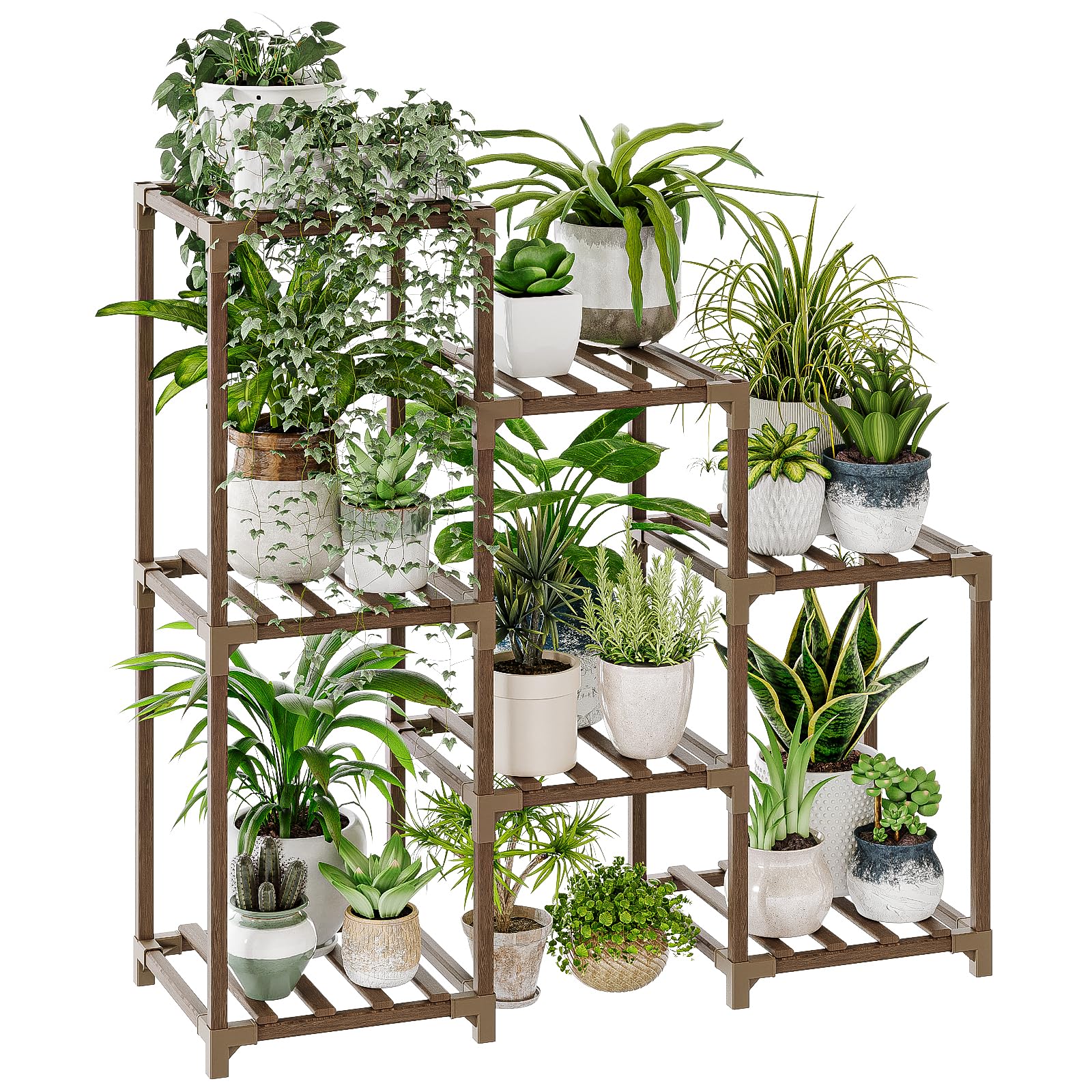 Bamworld Plant Stand Indoor Plant Shelf Outdoor Wood Plant Rack for Multiple Plants 3 Tiers Ladder Plant Holder for Living Room Patio Boho Home Decor for Gardening