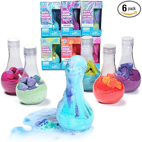 Tub Works® Kids Bath Bomb Potion™ Bath Toy, Variety 6 Pack | Nontoxic | Fizzes, Foams & Bubbles with an Eruption of Color | Interactive Bath Bombs | Fun Science Toddler Bath Toys