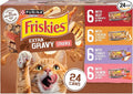 Purina Friskies Extra Gravy Wet Cat Food Chunky 24ct Variety Pack (With Chicken, Turkey, Salmon, Beef) - (Pack of 24) 5.5 oz. Cans